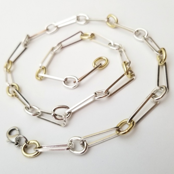 Elongated Dual Tone Chain Link Necklace - Picture 3 of 6